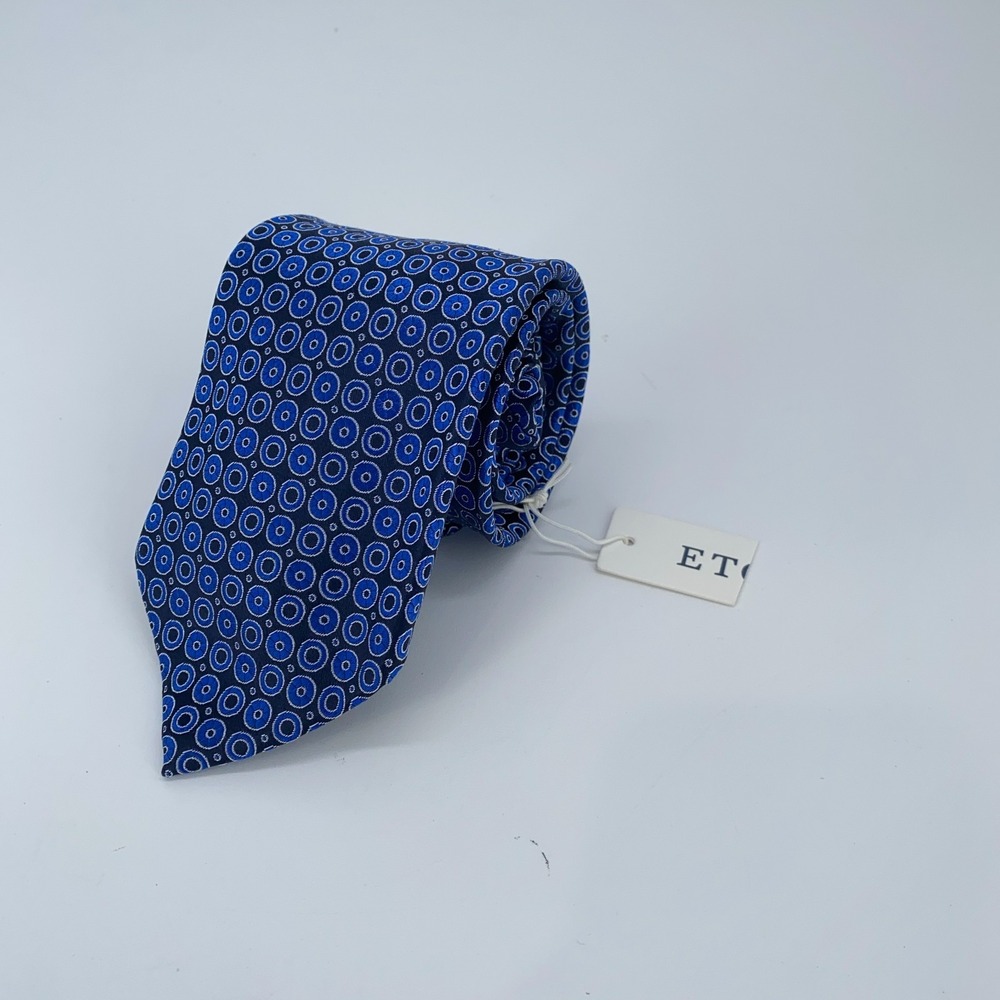 Eton Tie Mens One Size Navy Blue Circle Print Silk Classic Necktie Italy Made